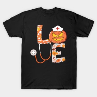 Love Nurse Halloween Gift With Pumpkin T-Shirt